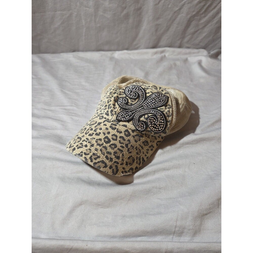 Y2K Leopard Print Sparkling Fluer de Lis Primos Hat Cap Mardi Gras Glam